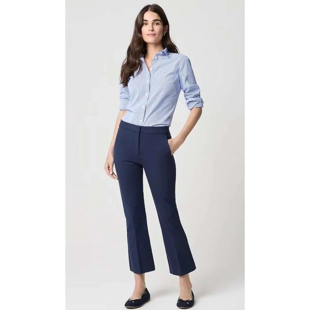 J.Crew 4 Re-Imagined Navy Blue Stretch Cotton Flare Trousers Business Casual NWT